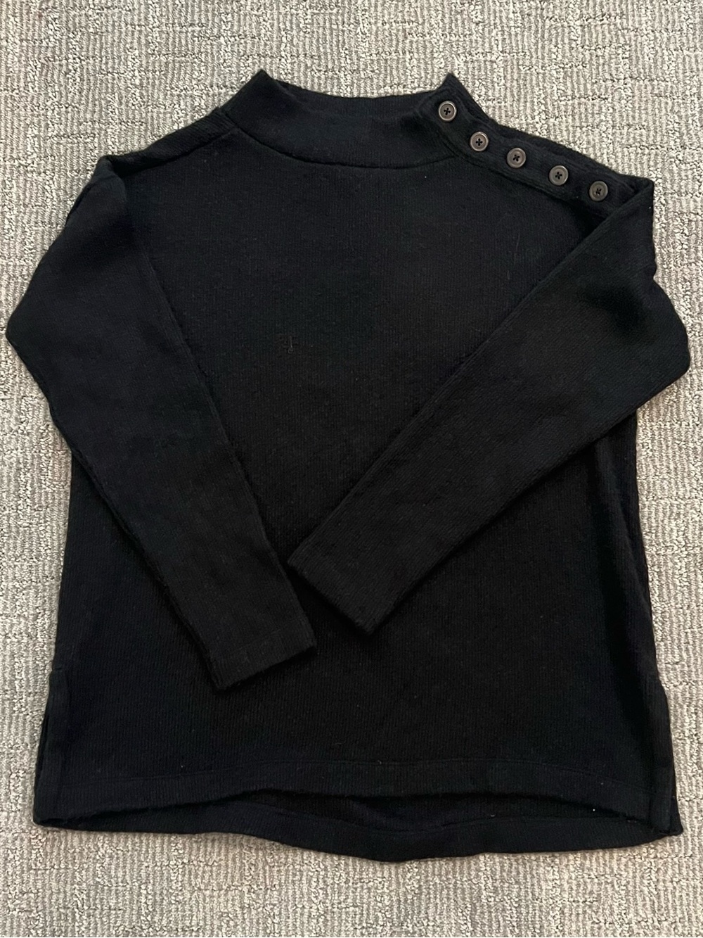 LOFT Black Button-Shoulder Turtleneck Sweater